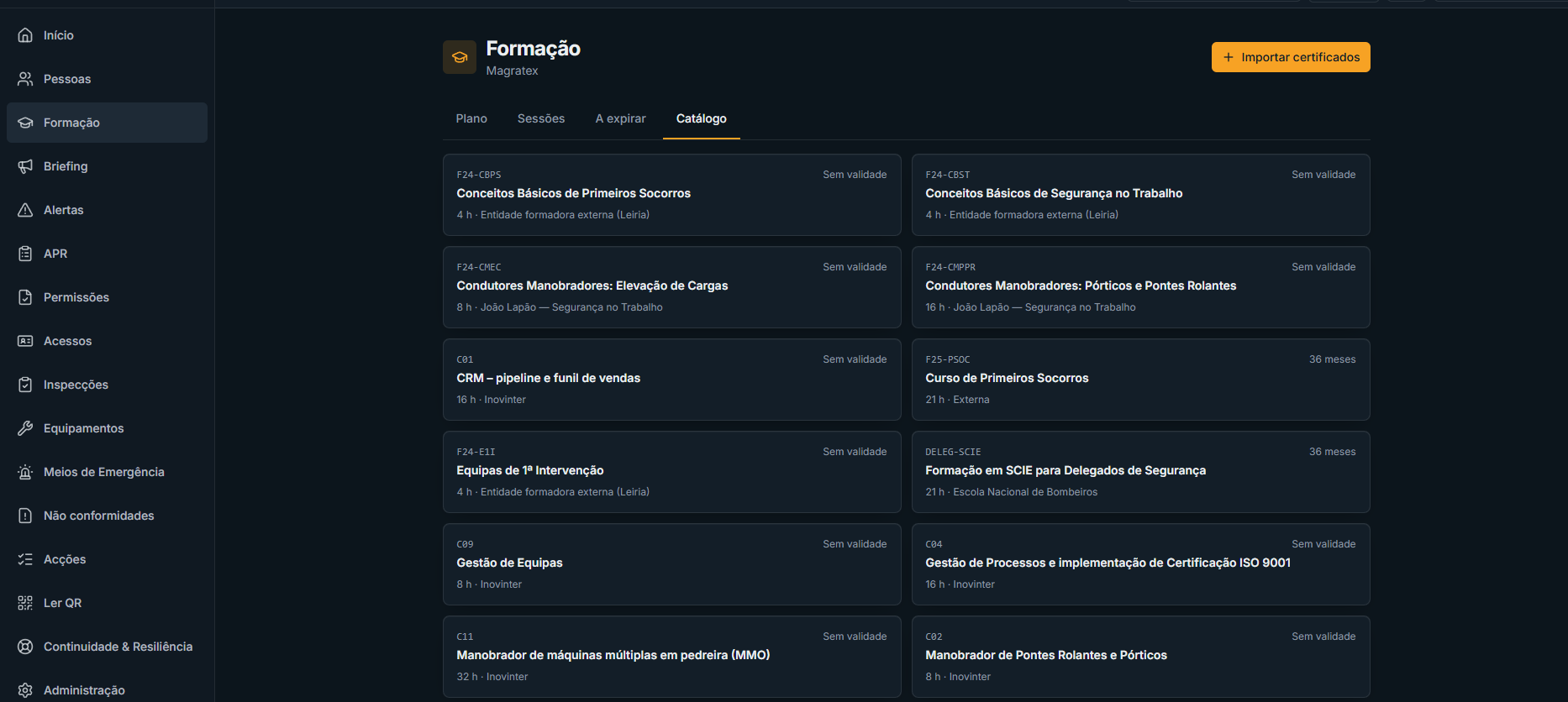 SISO — Catálogo de formação
