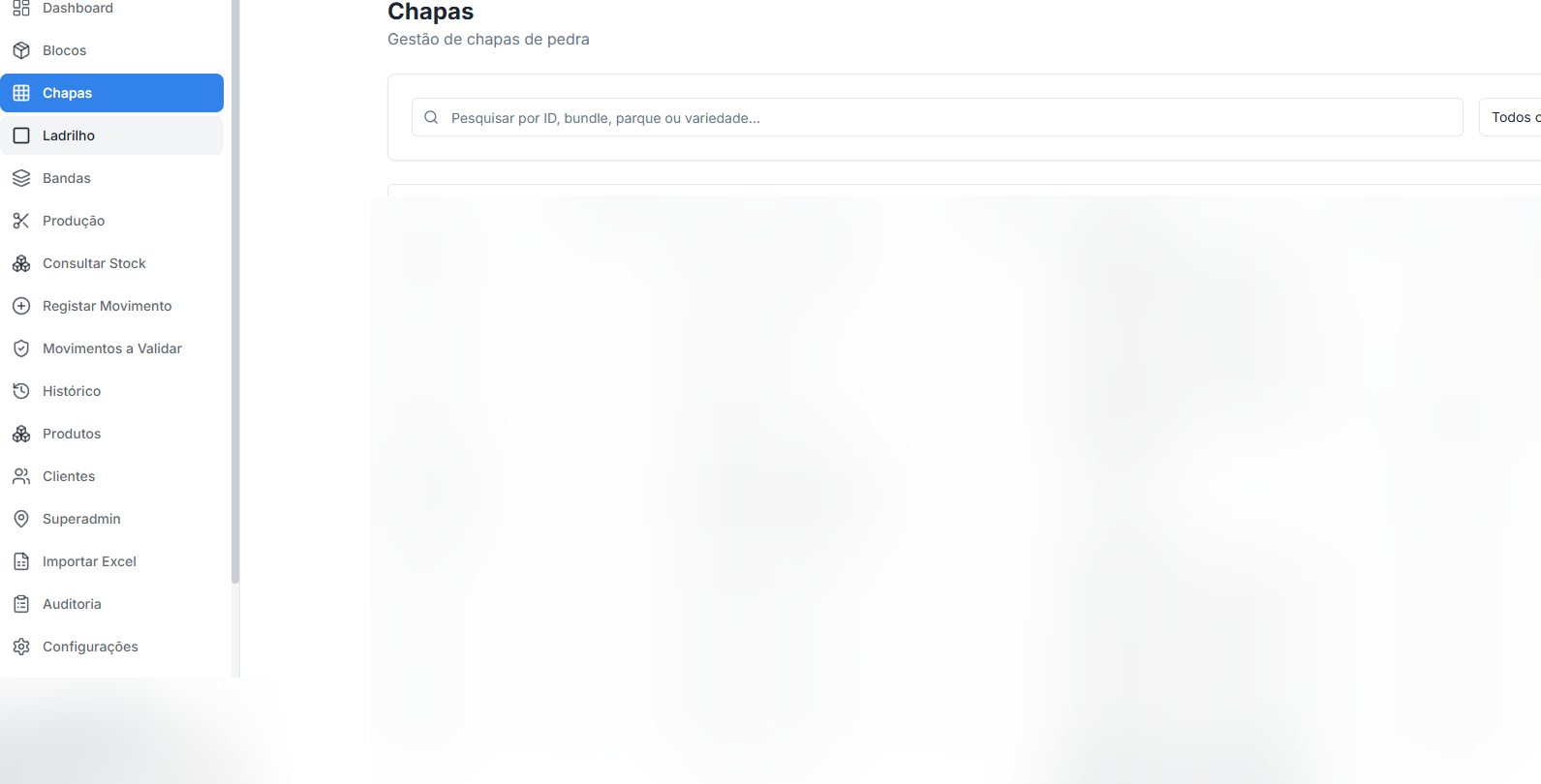 Stock Flow — Tabela de chapas